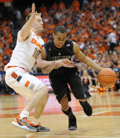 Trevor Cooney struggles to defend a Georgetown guard. Cooney played just four minutes.