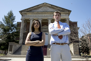 (From left) Aysha Seedat and AJ Abell are two of the five candidates running for Student Association president. Seedat is the only candidate appearing on the ballot, while Abell is one of four candidates running a write-in campaign.