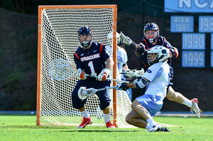 SU head coach John Desko said Bobby Wardwell (1) will start in goal against Hobart on Tuesday. The head coach added that Henry Schoonmaker will likely miss the game after suffering an injury in SU's loss to UNC on Saturday. 