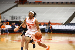 Backup point guard Cornelia Fondren dribbles toward the rim with her left hand. She had 11 points and eight rebounds in Syracuse's 23-point win over Pittsburgh on Thursday night in the Carrier Dome.