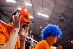 Syracuse superfan Johnny Oliver is the vice president of Otto's Army, and just one of many celebrating fans in Syracuse on Sunday night.