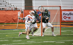 Tim Barber (9) and No. 8 seed Syracuse will take on top-seeded Maryland on Saturday at noon with a trip to the Final Four on the line.