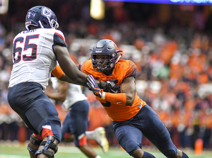 Alton Robinson, pictured against UConn, picked up two more sacks against Pittsburgh on Saturday.