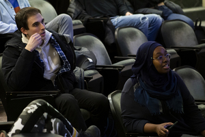 SA Vice President Kyle Rosenblum (left) and President Ghufran Salih said the assembly will conduct a survey of student opinion on dining hall hours.