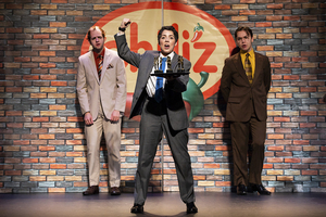 Tim Powers (left), Sarah Mackenzie (center) and Christian Fary (right) play Toby Flenderson, Michael Scott and Dwight Schrute, respectively, in the musical. The cast consists of 20 members, including Syracuse University alumna Devina Sabins.