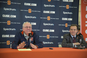 John Wildhack (pictured on the right prior to 2020) discussed a plan to allow 1,500 fans in the Carrier Dome in 2021.