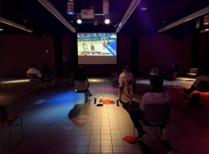 Syracuse held a socially distant watch party in Schine Student Center.