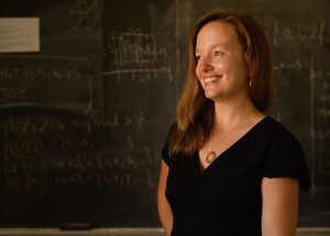 Nicole Fonger, author and mathematics professor, in her office at Syracuse University. Fonger is the author of “Making Algebra Meaningful: A Visual Approach to Math Literacy for All,” a book that combines math and sketches to help visually guide students and educators to make math more accessible and equitable for all.