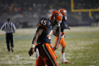 Jerome Smith walks off of the field after being stopped on fourth-and-goal in the second quarter.