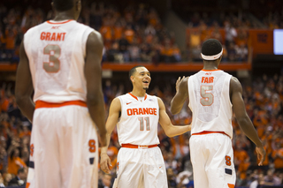 Ennis celebrates Fair's and-one jumper. 