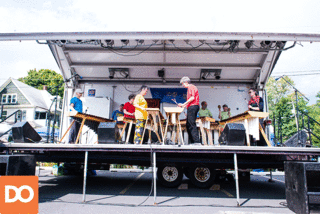 The Kambuyu Marimba Ensemble play marimbas at the Westcott Street Cultural Fair. Most of the ensemble’s sound originated from the Shona people of Zimbabwe.